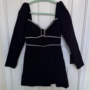 Self-portrait black crepe Rhinestone detail mini dress